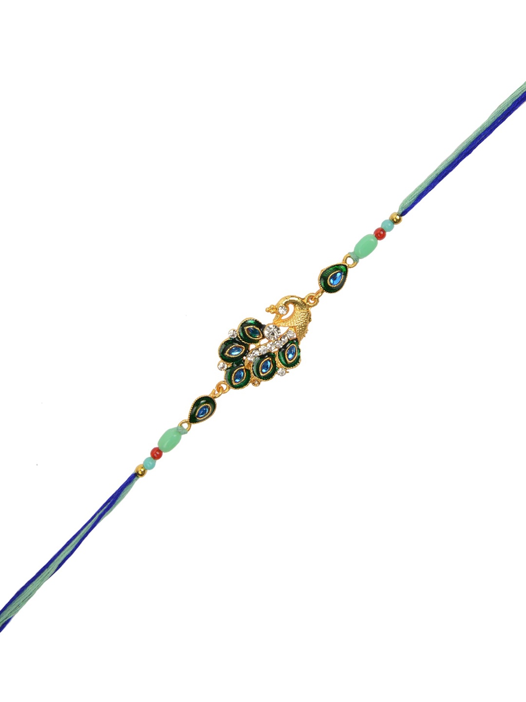 

Arendelle Men Gold-Plated Blue & Green Stone Studded Rakhi