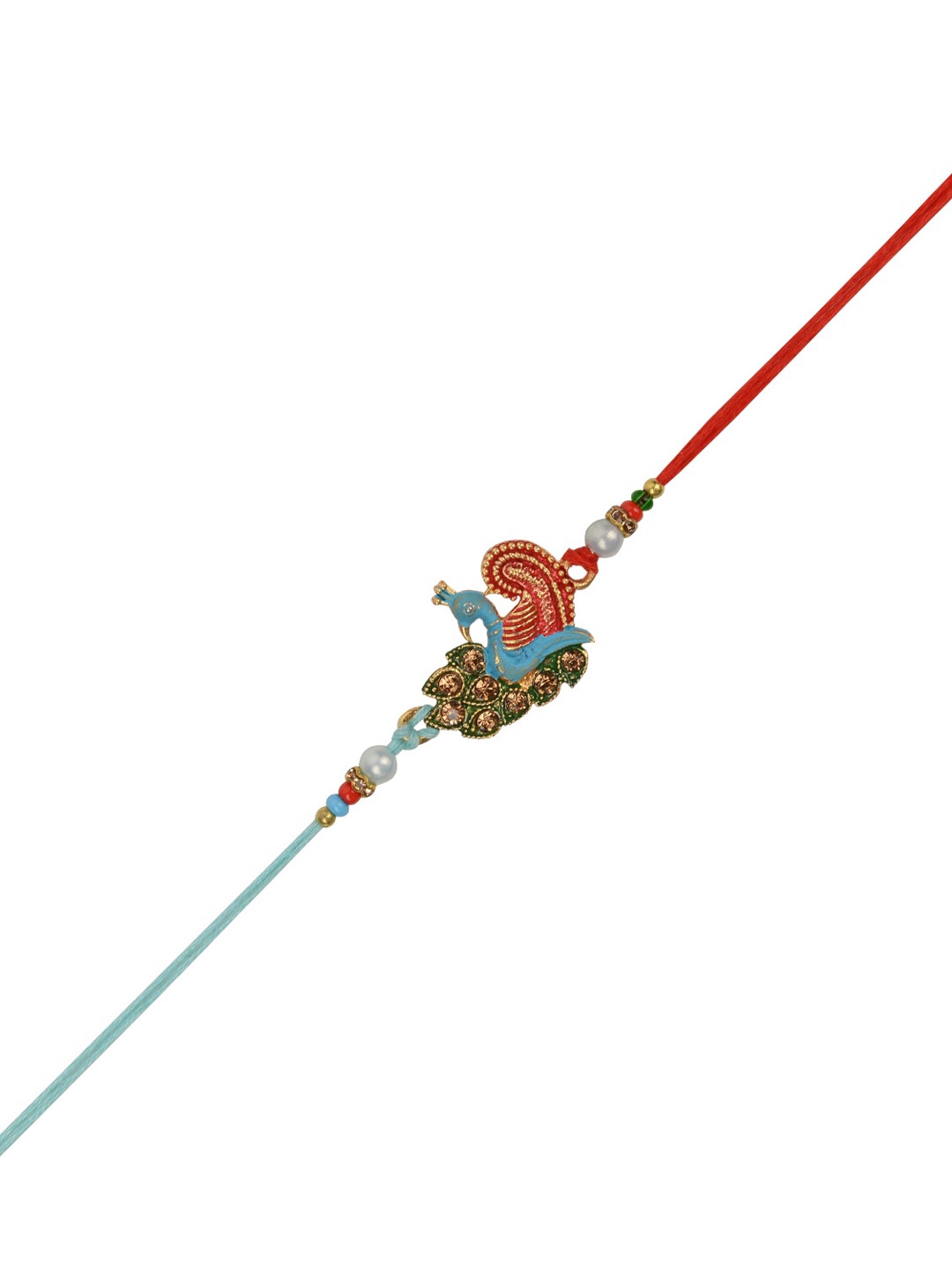 

Arendelle Men Blue & Gold Peacock Pendant & Beaded Rakhi