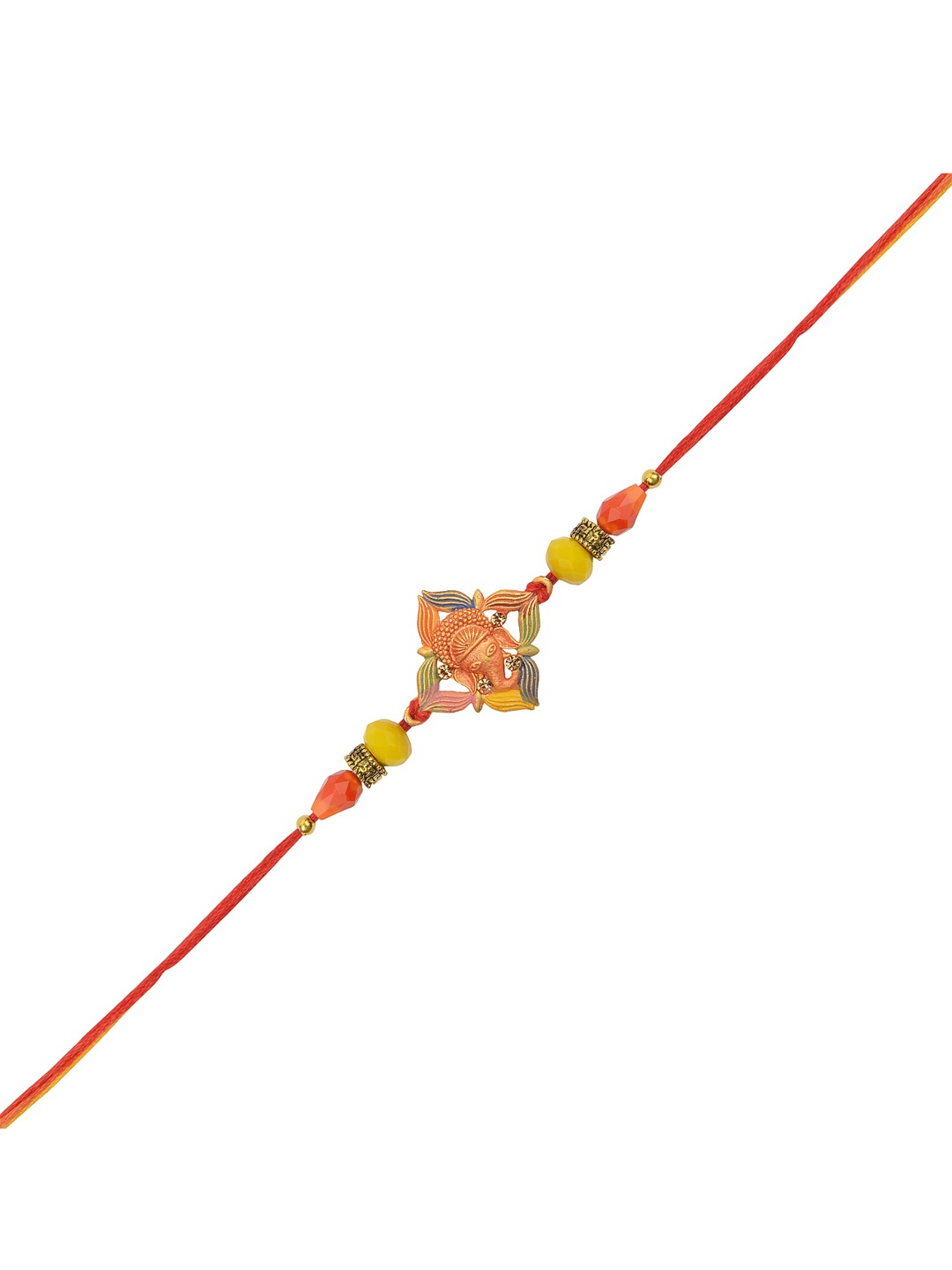 

Arendelle Men Gold-Plated & Orange Sree Ganesh Rakhi