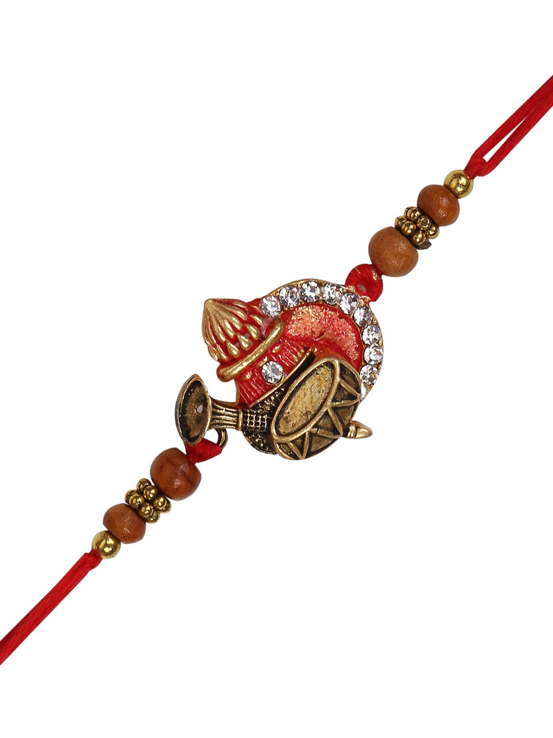 

Arendelle Men Gold & Red Tabla Shehnai Kumbh Pendant & Beaded Rakhi