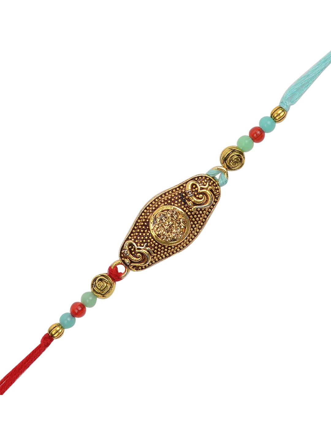 

Arendelle Men Gold-Plated Om-Designed Blue Threaded Rakhi