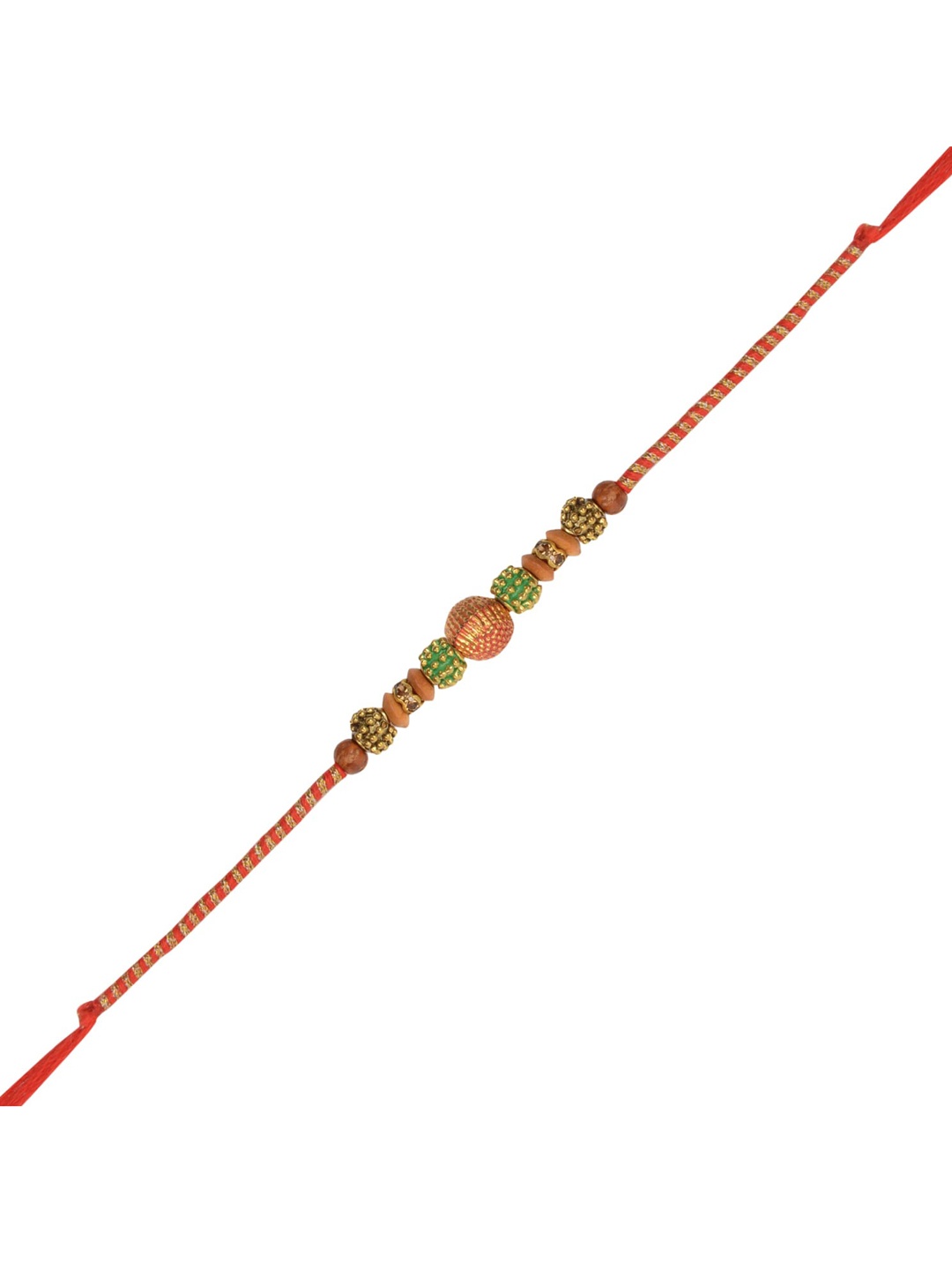 

Arendelle Men Gold-Plated Green & Red Beaded Rakhi