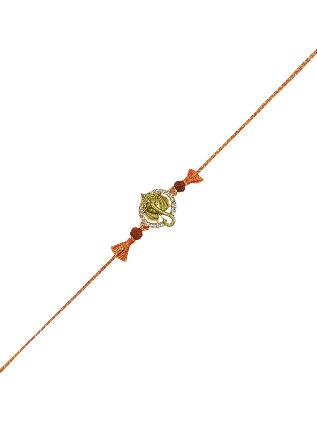 

Arendelle Men Gold-Plated White & Green Stone-Studded & Beaded Rakhi