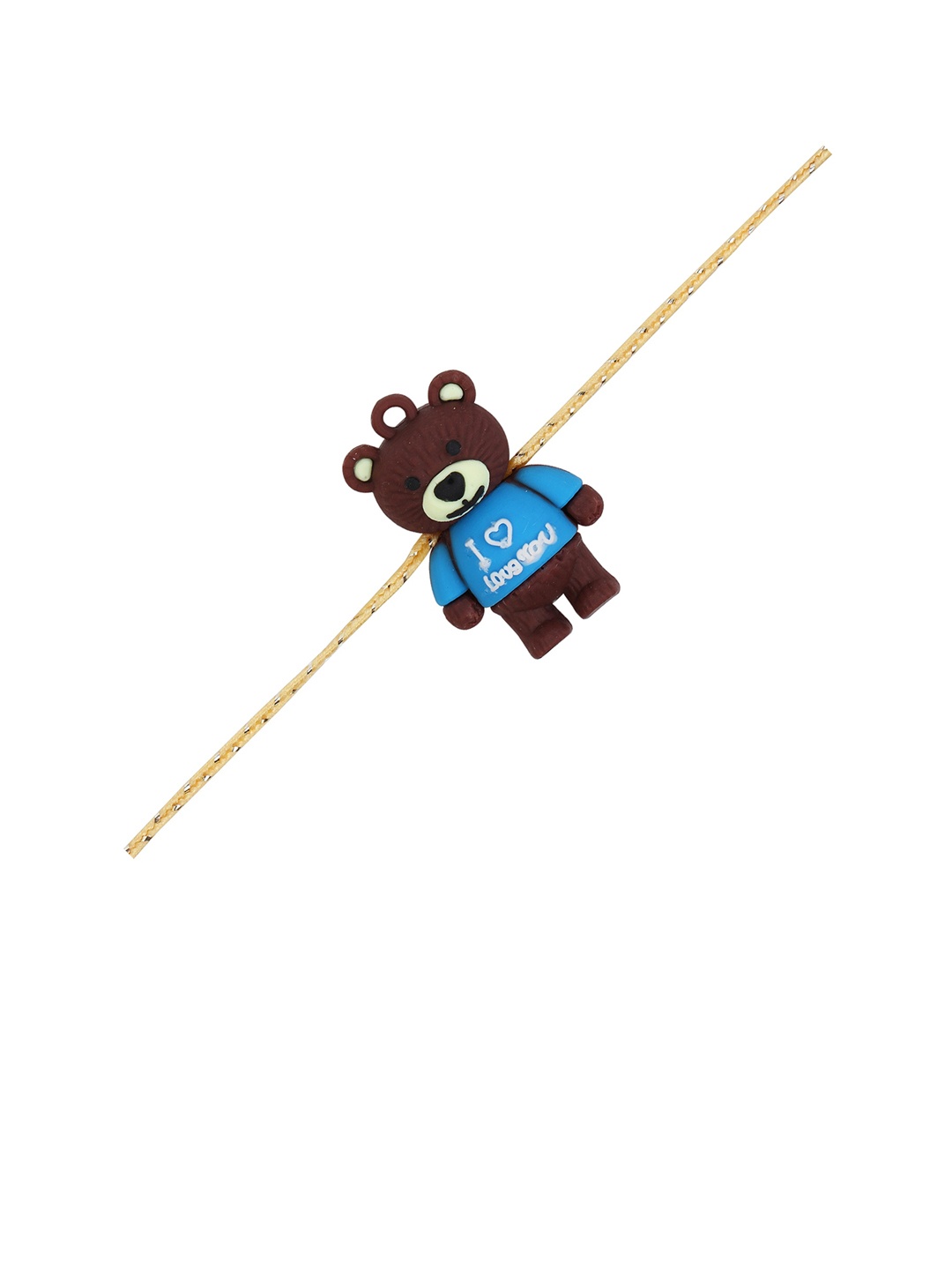 

Arendelle Boys Gold-Plated Brown & Blue Teddy Bear Rakhi