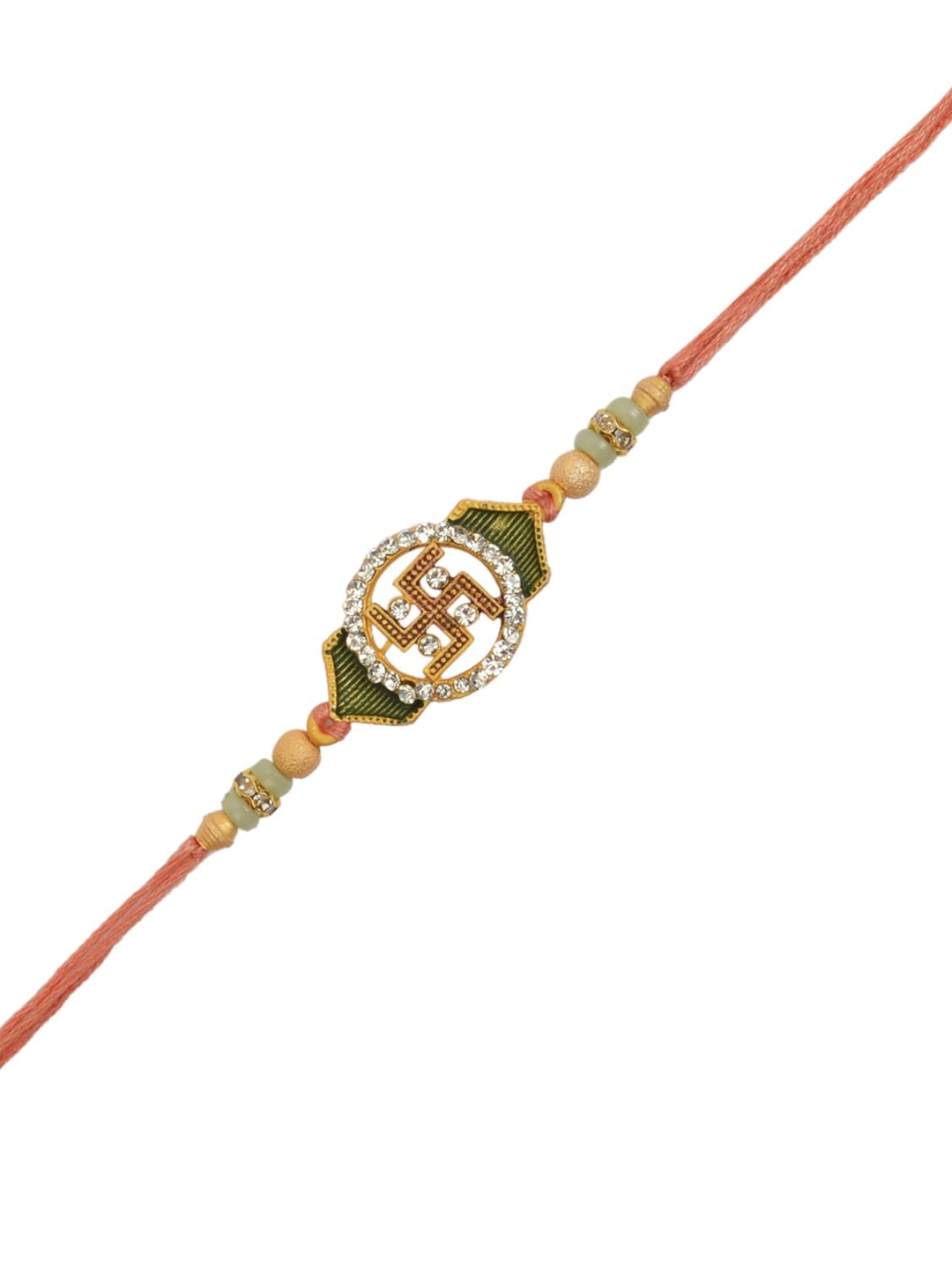

Arendelle Men Green & Gold Swasthik Pendant & Stone Studded & Beaded Rakhi