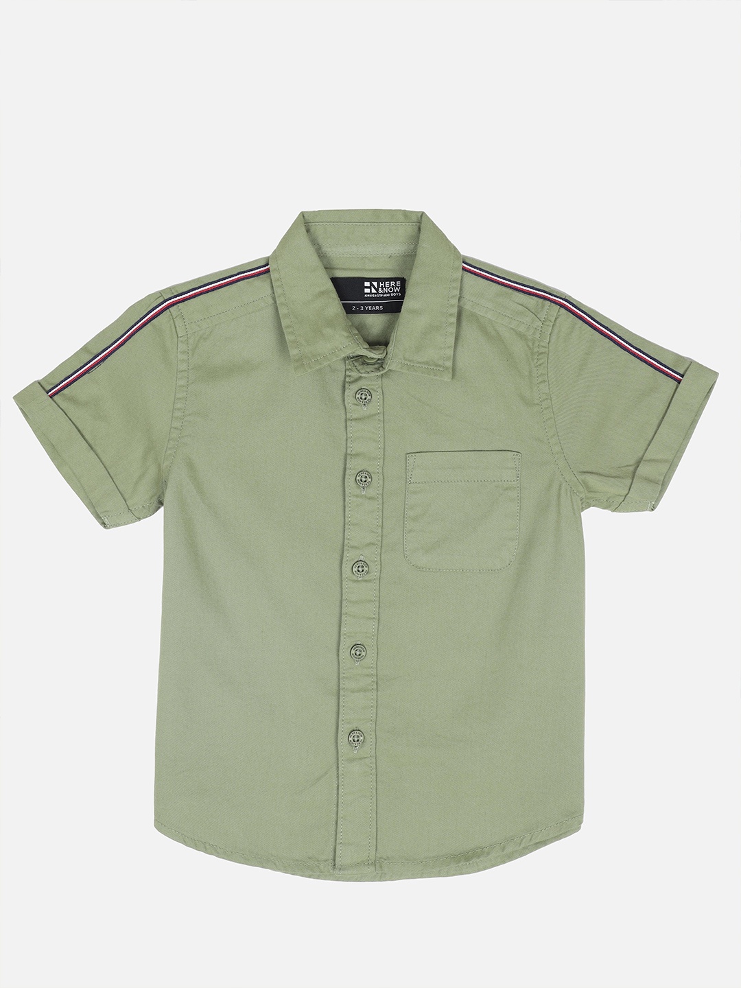 

HERE&NOW Boys Olive Green Slim Fit Casual Shirt