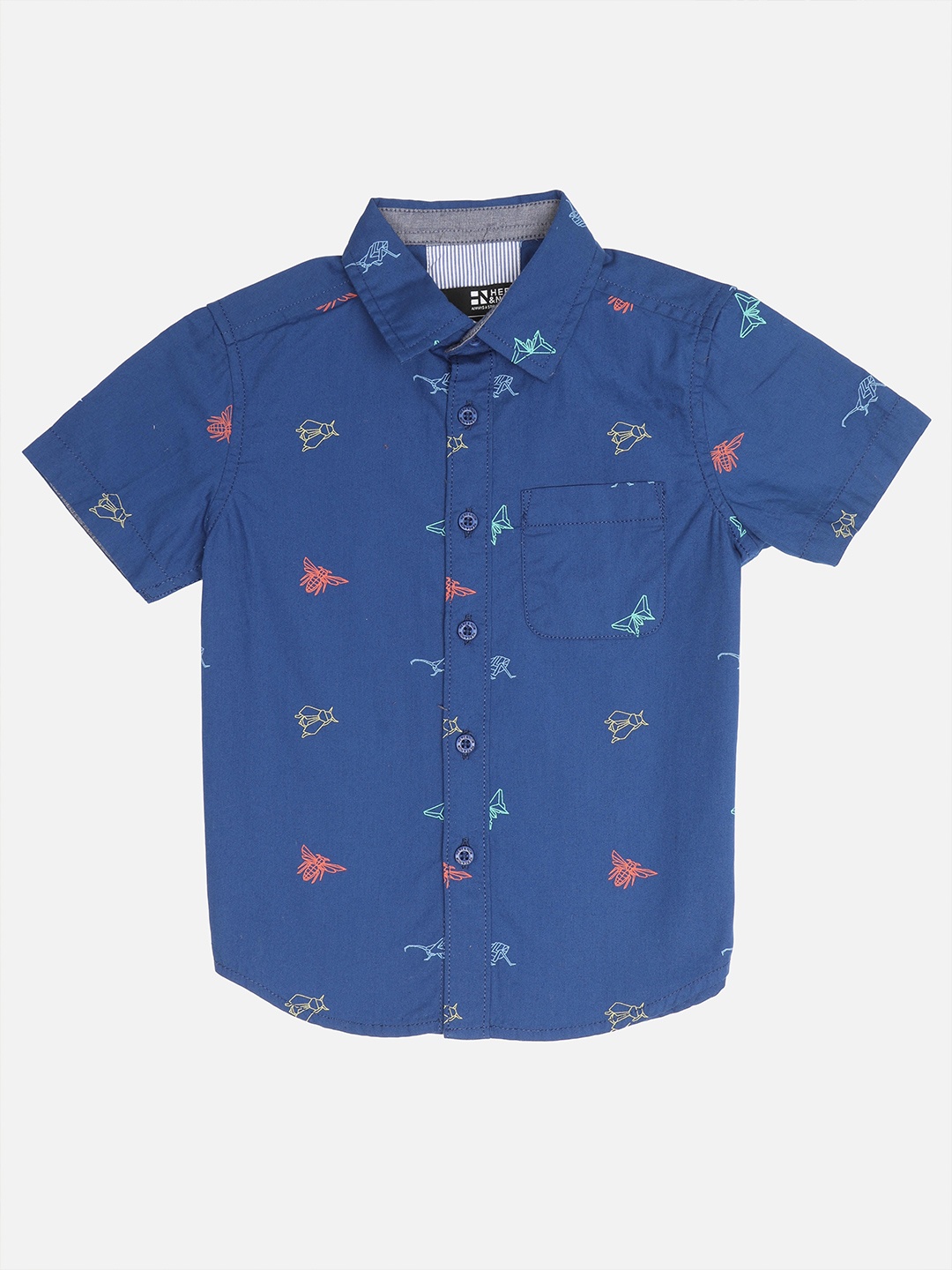 

HERE&NOW Boys Blue Slim Fit Printed Casual Shirt