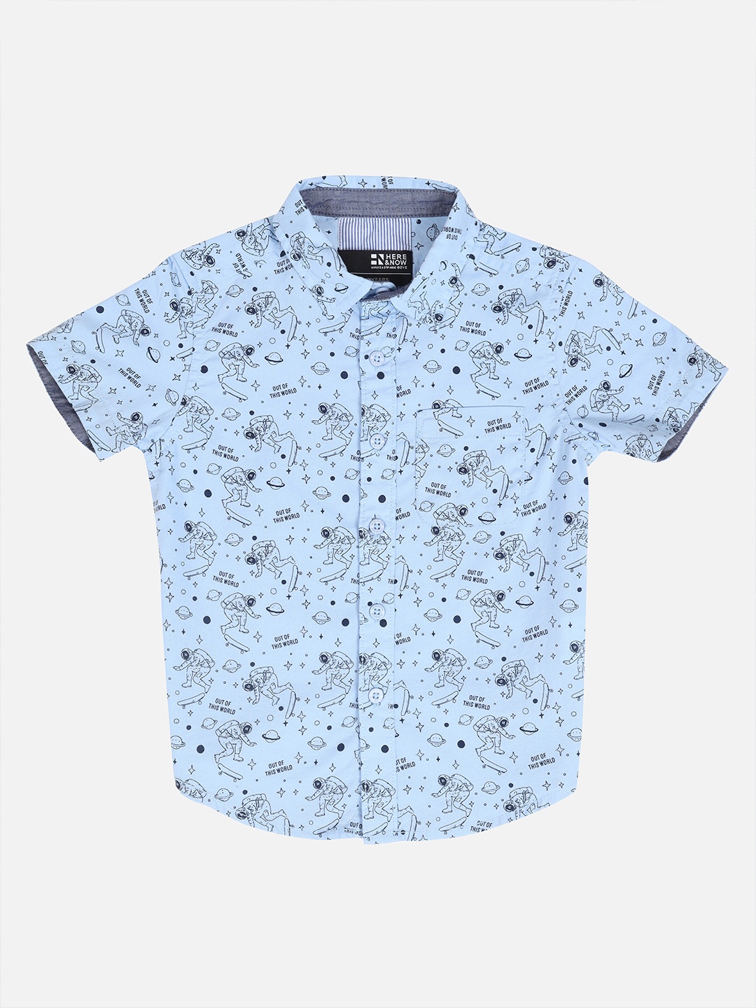 

HERE&NOW Boys Blue Slim Fit Printed Casual Shirt