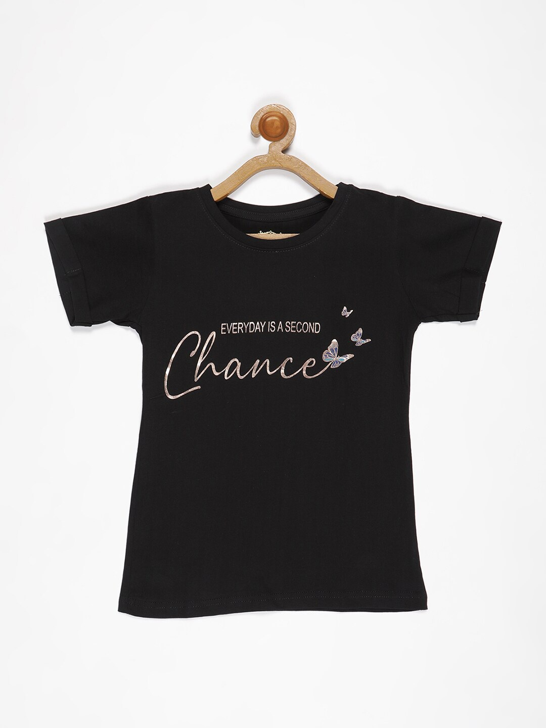 

V2 Value & Variety Girls Black Typography Printed Cotton T-shirt
