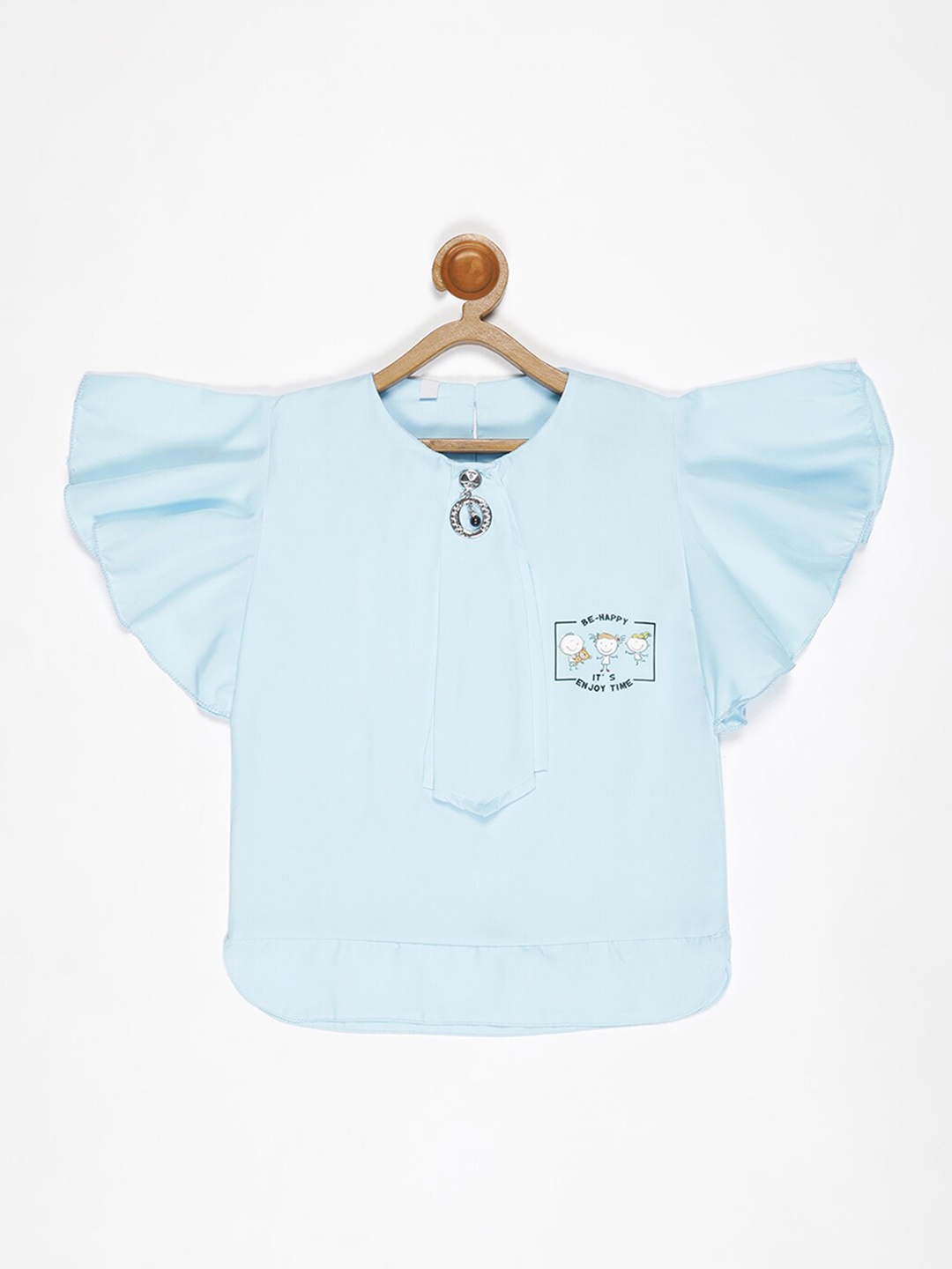 

V2 Value & Variety Blue & billowing sail Keyhole Neck Top