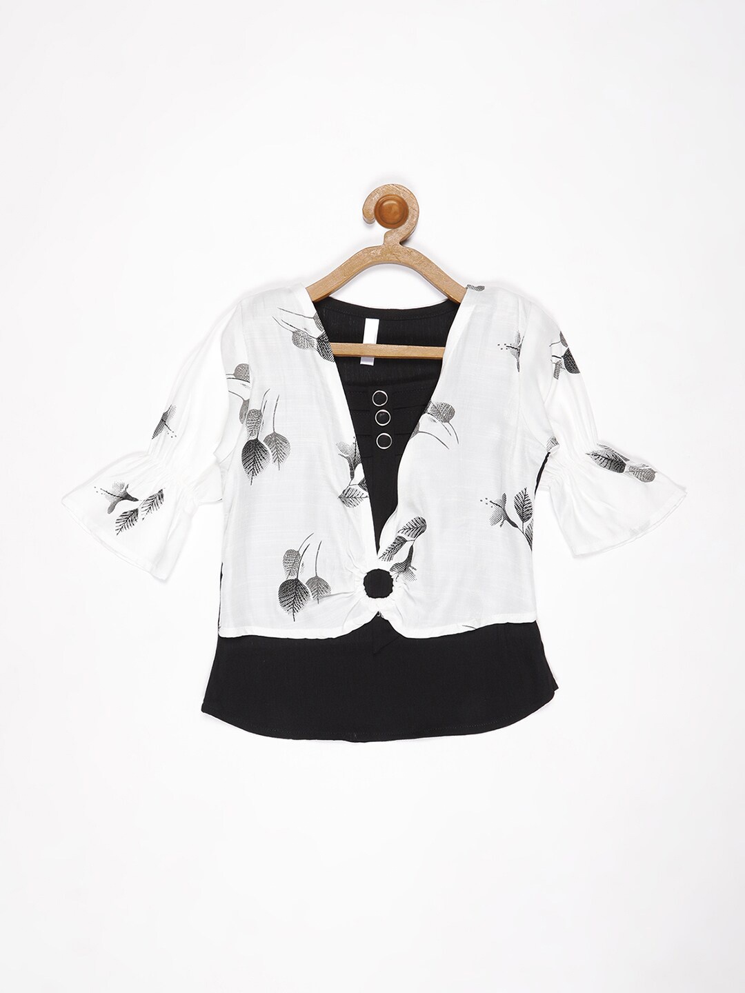 

V2 Value & Variety Black & guyabano Print Styled Back Top