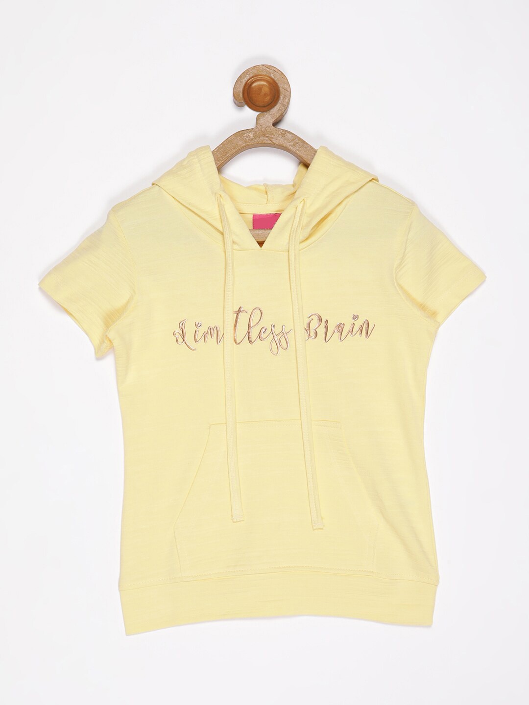 

V2 Value & Variety Girls Yellow Printed Hooded Cotton Sweatshirt