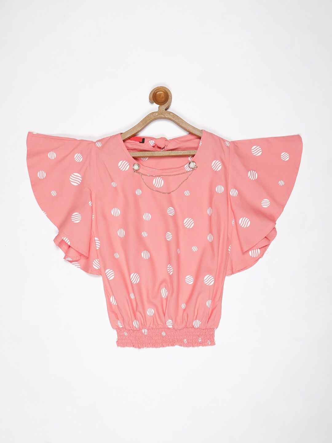 

V2 Value & Variety Peach-Coloured Floral Print Blouson Top
