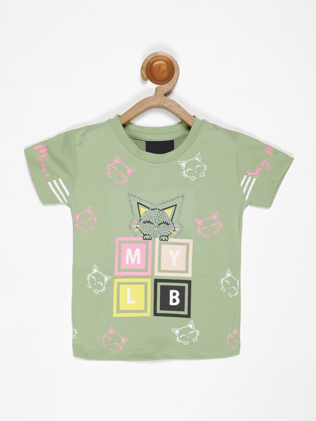 

V2 Value & Variety Girls Olive Green Graphic Printed Top