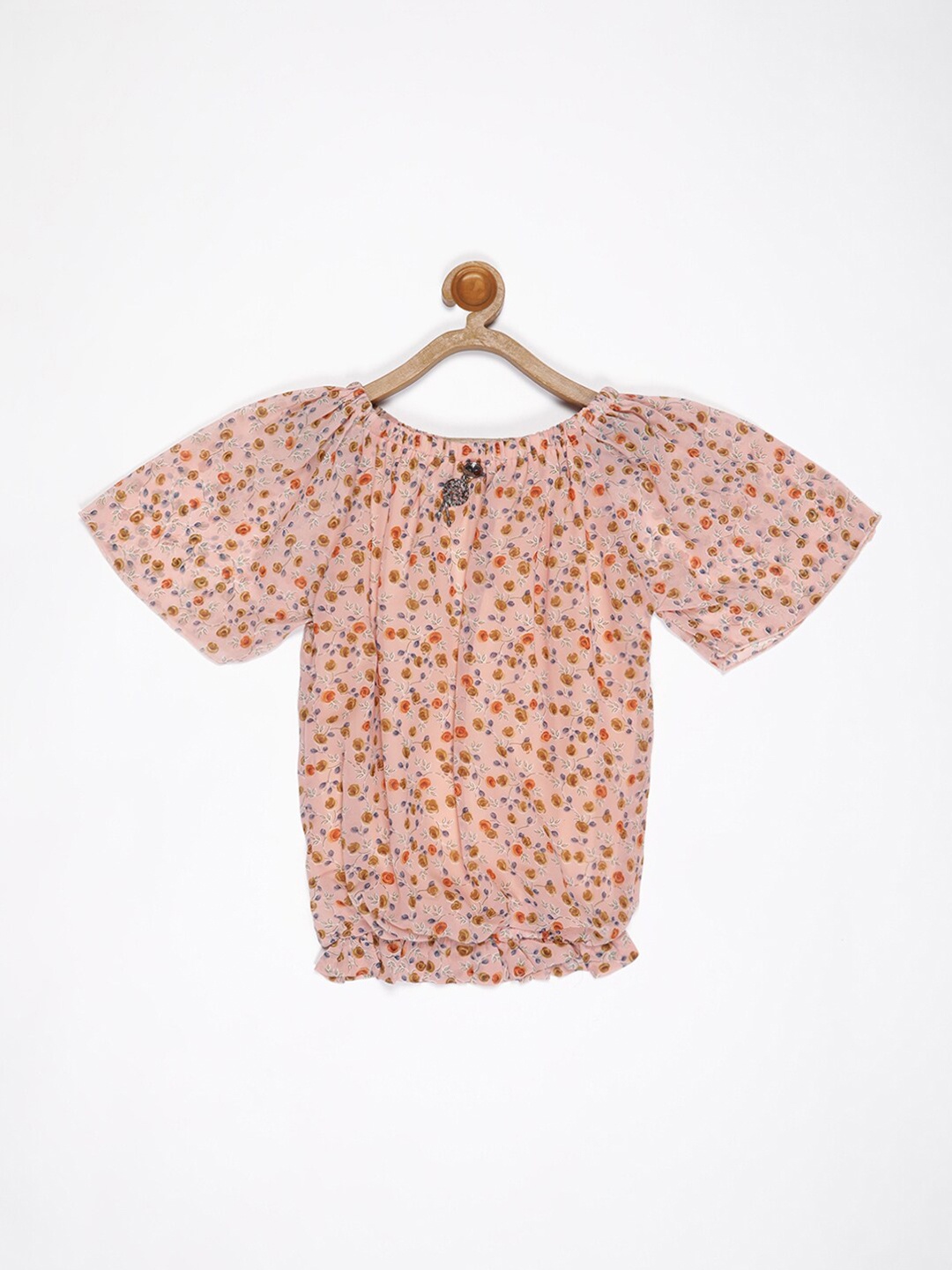 

V2 Value & Variety Peach-Coloured & rose cloud Floral Print Blouson Top