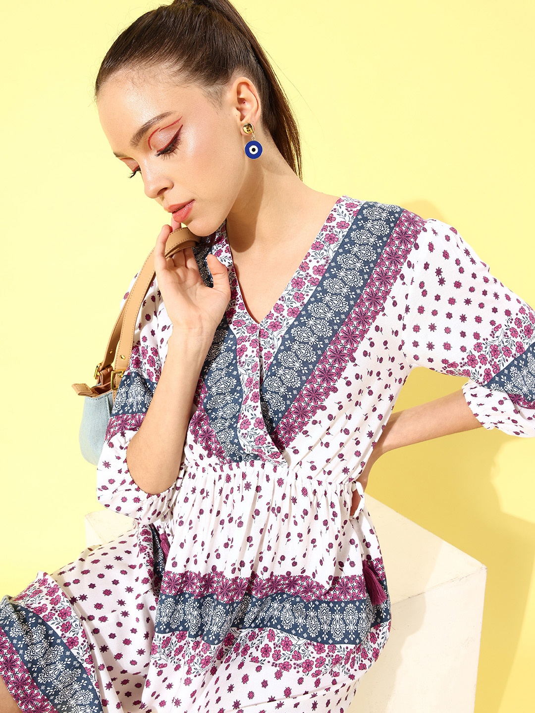 

Style Quotient Women Classic White Ethnic Motifs Indie Gal Dress