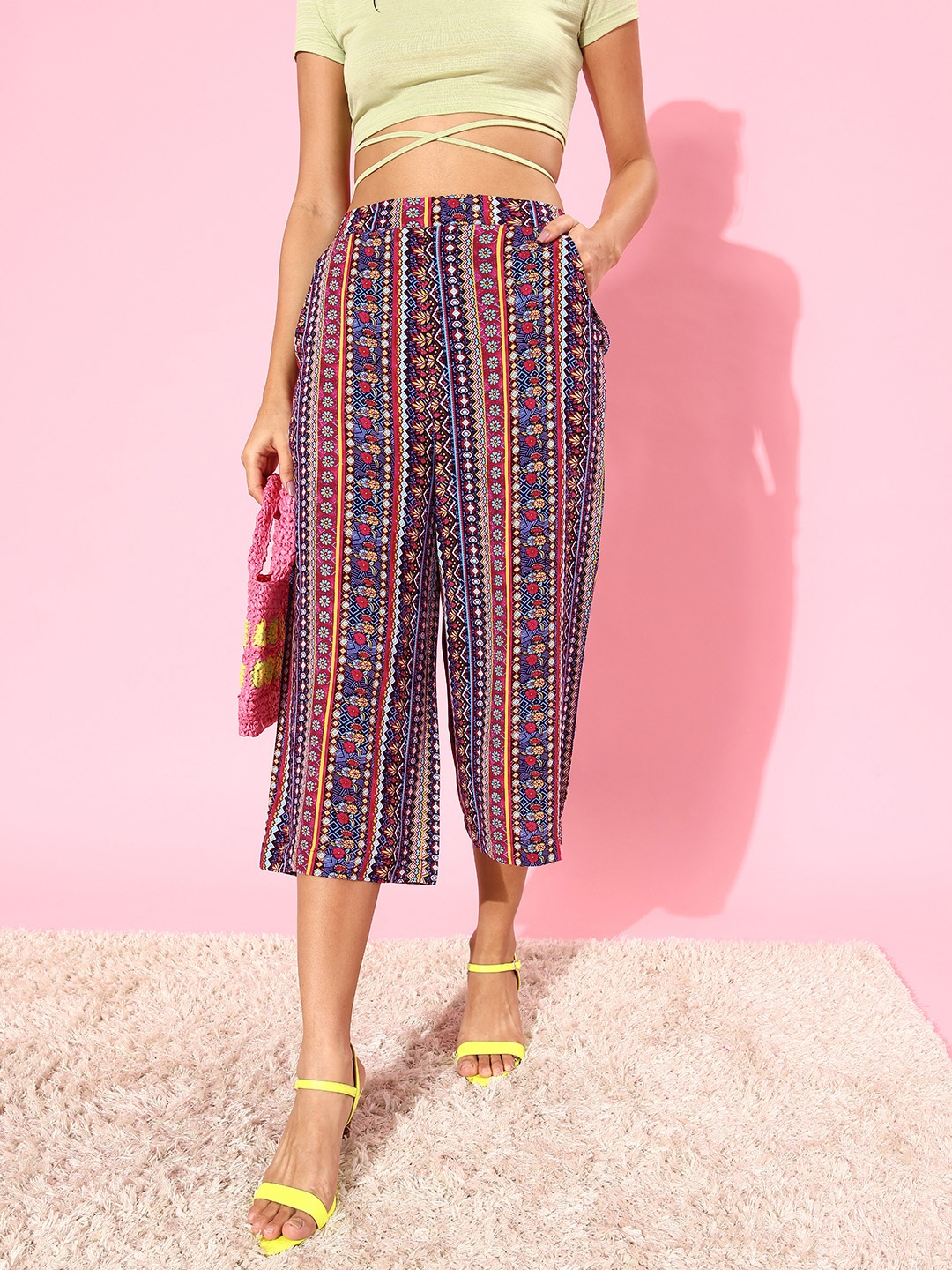 

Style Quotient Women Stunning Blue Ethnic Motifs Indie Gal Trousers