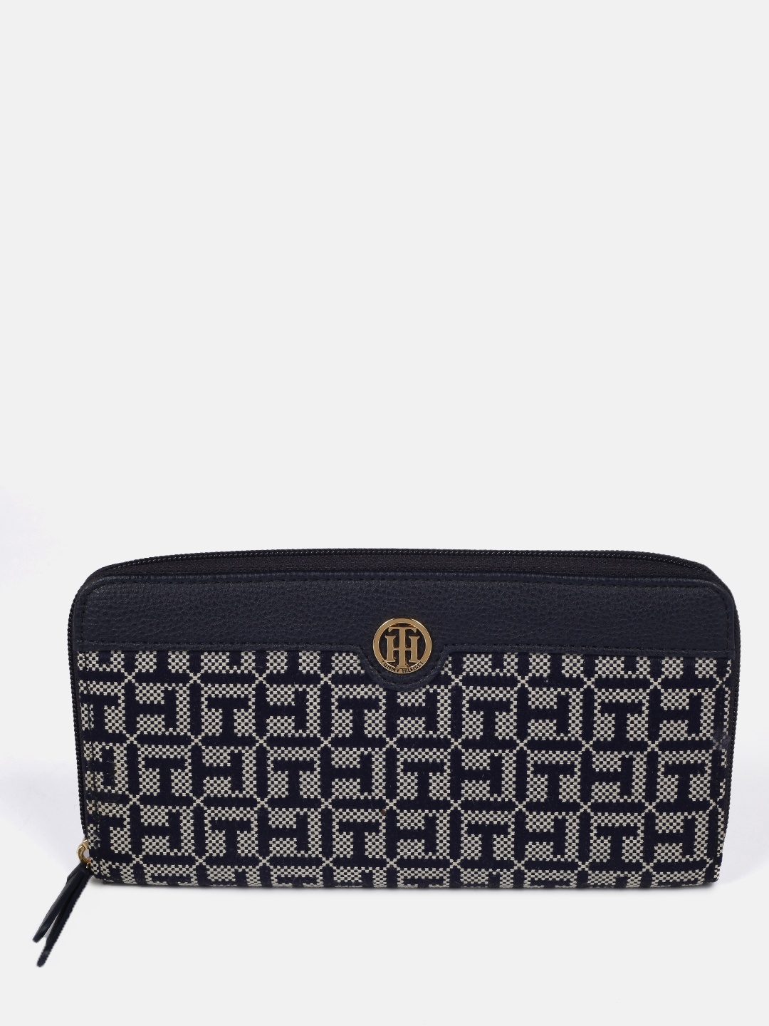 

Tommy Hilfiger Women Navy Blue & White Self Design Zip Around Wallet