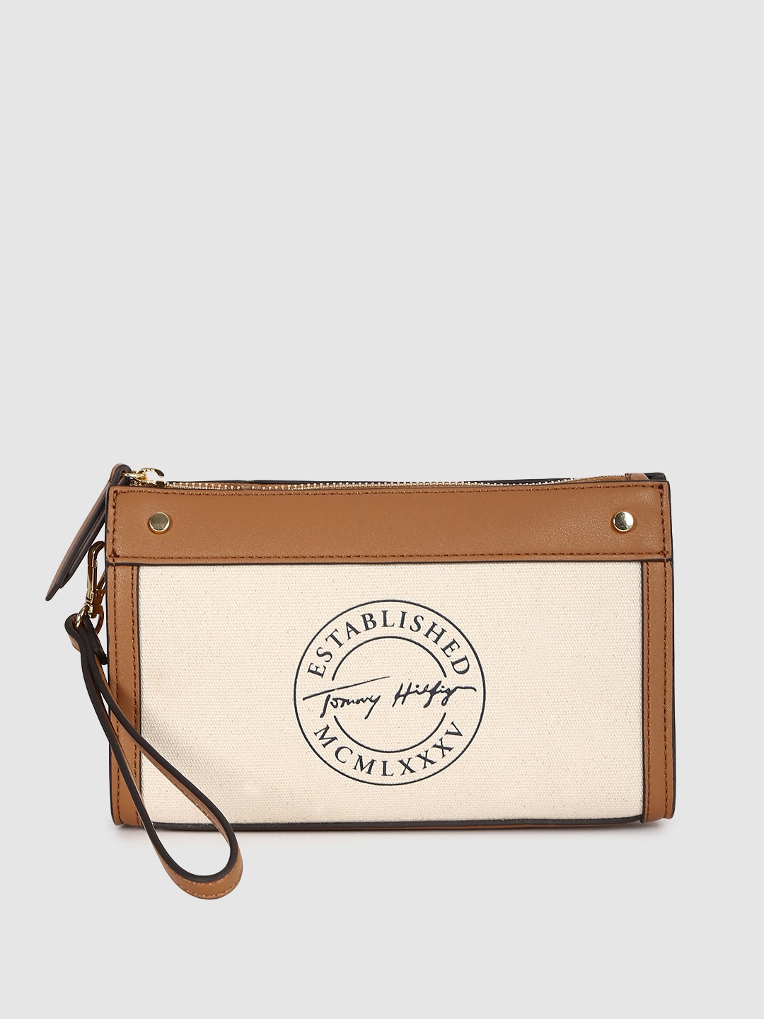 Tommy Hilfiger Beige & Brown Brand Logo Printed Purse