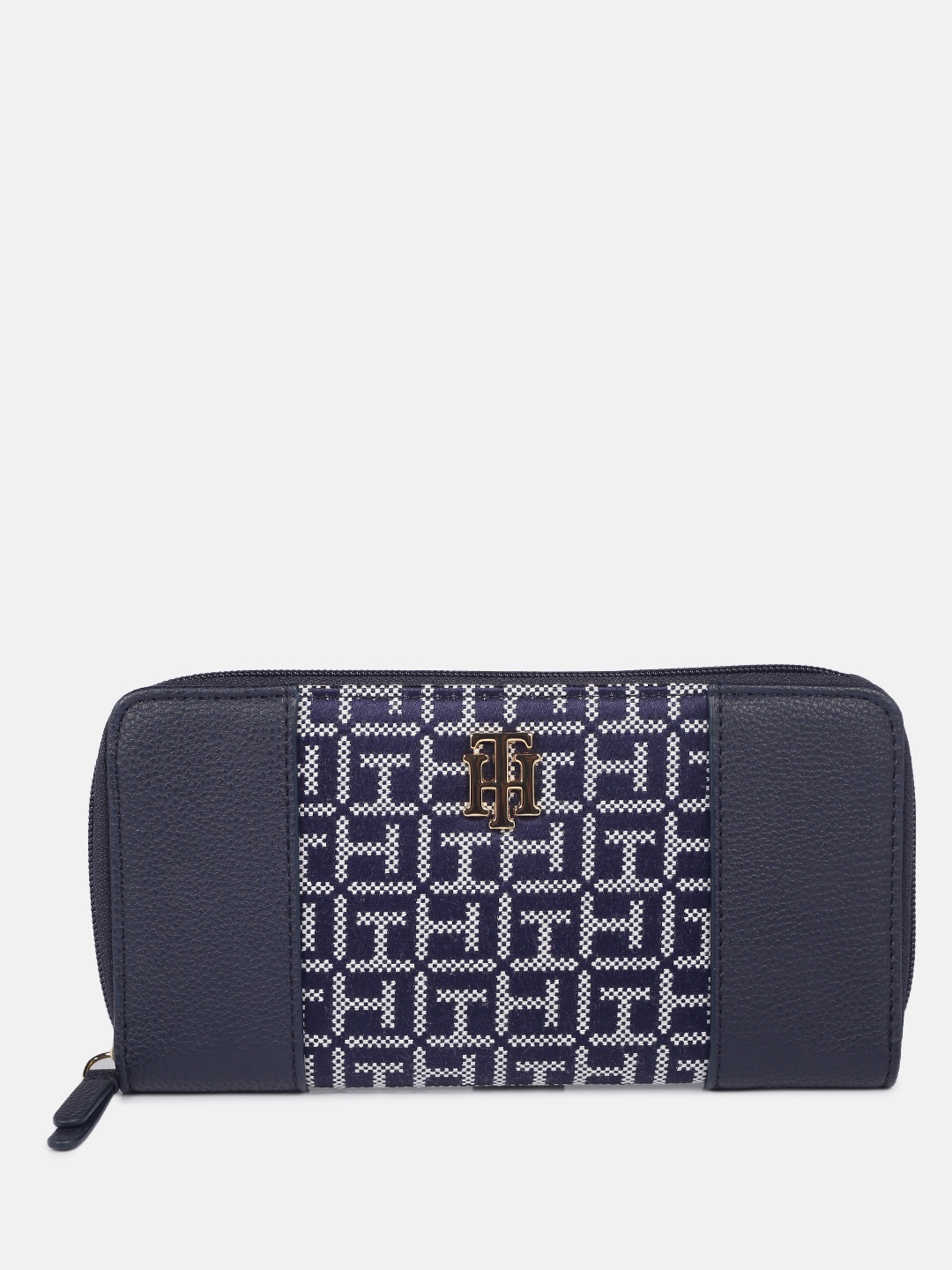 

Tommy Hilfiger Women Navy Blue Brand Logo Self Design Zip Around Wallet