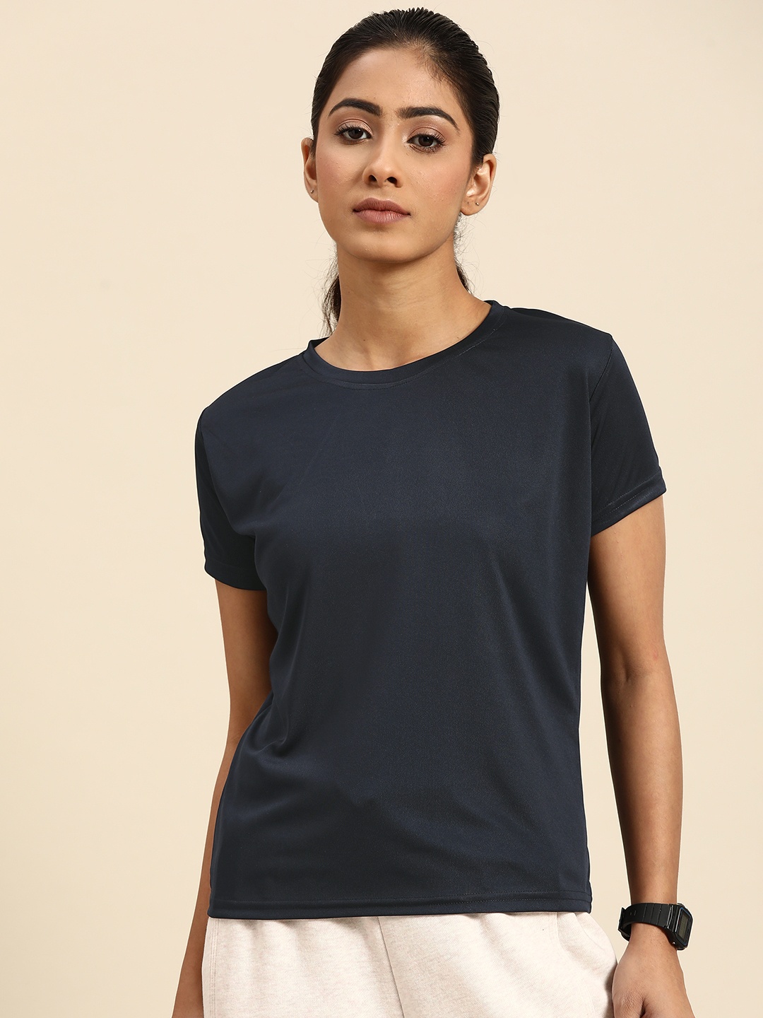 

HILL STREET Women Navy Blue Solid T-shirt