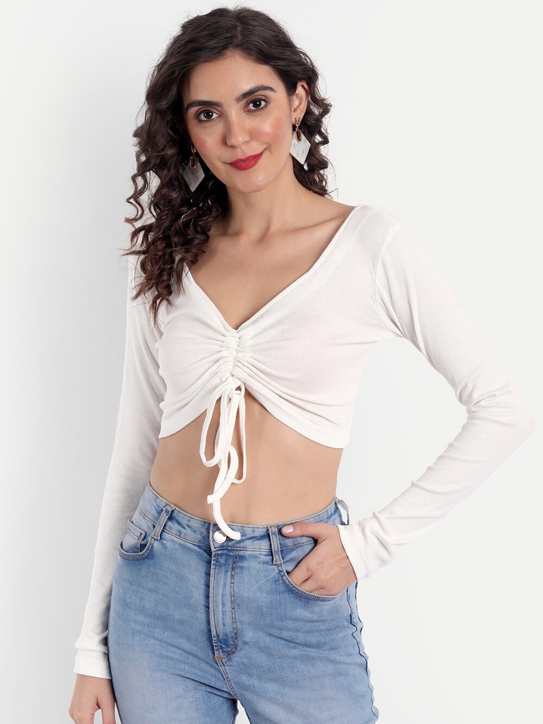 

Emprall Women White Knitted Crop Top