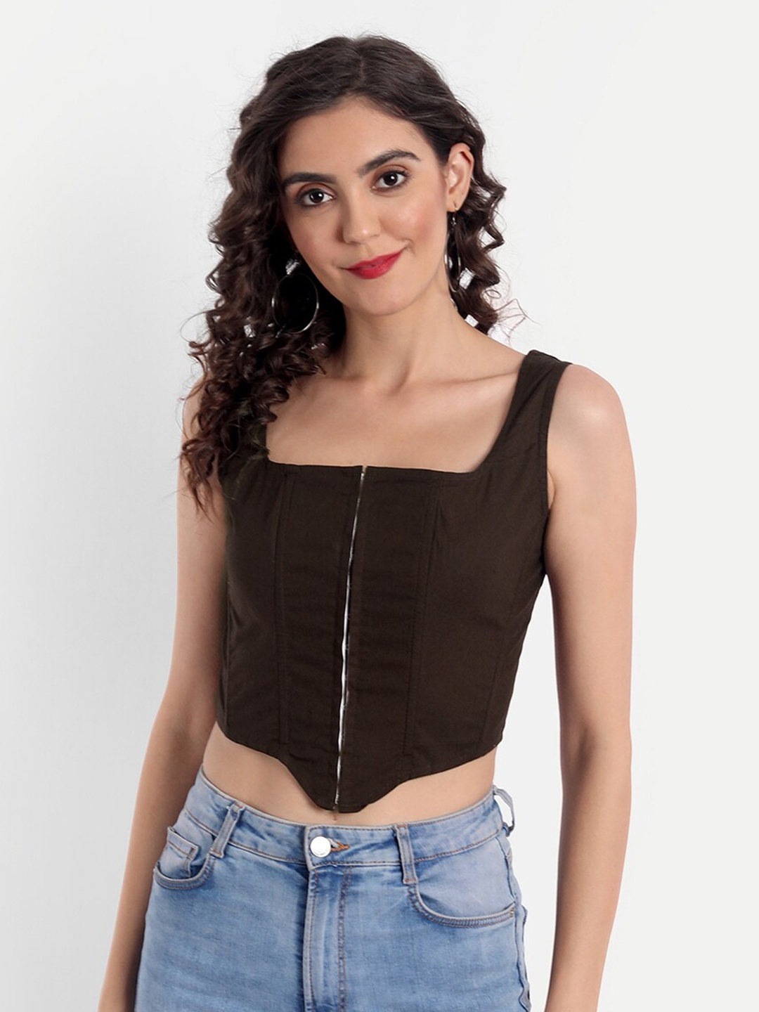 

Emprall Brown Solid Crop Top