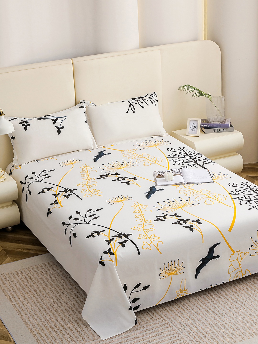 

Story@home White Cotton 210 TC 1 King Double Bedsheet with 2 Pillow Covers