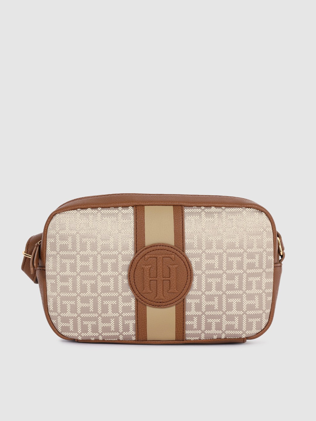 

Tommy Hilfiger Brown & Off-White Self Design Sling Bag