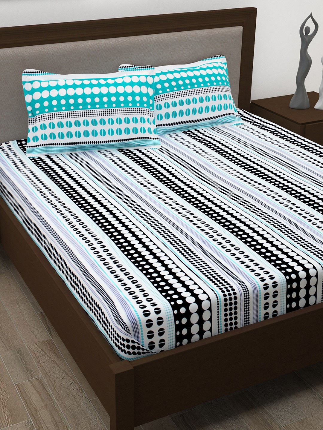 

Story@home White & Black Cotton 186 TC Fine Double Bedsheet with 2 Pillow Covers