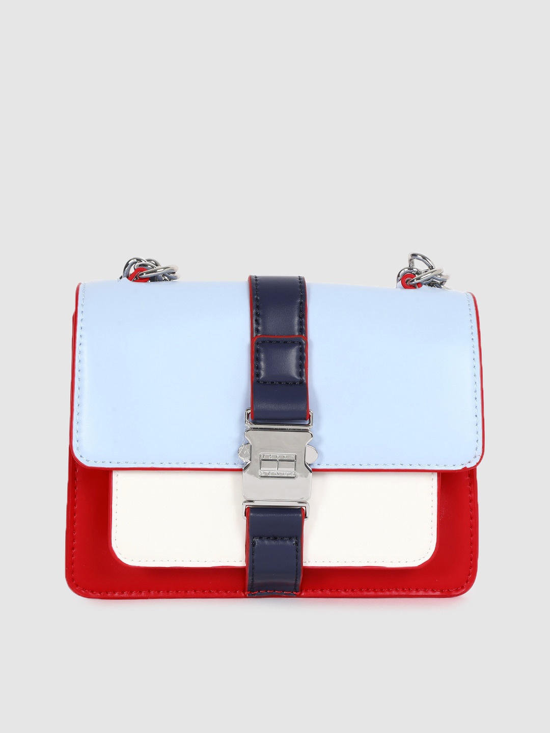 

Tommy Hilfiger Blue & White Colourblocked Structured Crossover Sling Bag