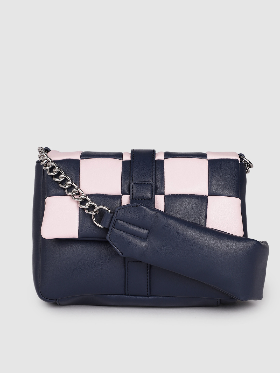 

Tommy Hilfiger Navy Blue & Pink Checked Sling Bag