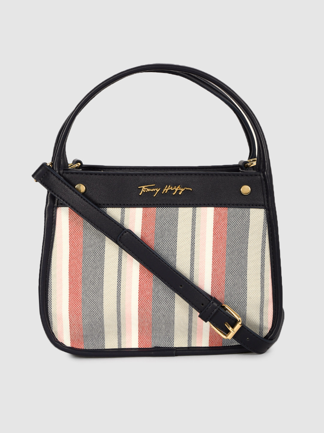 

Tommy Hilfiger Blue Striped Structured Crossbody Sling Bag
