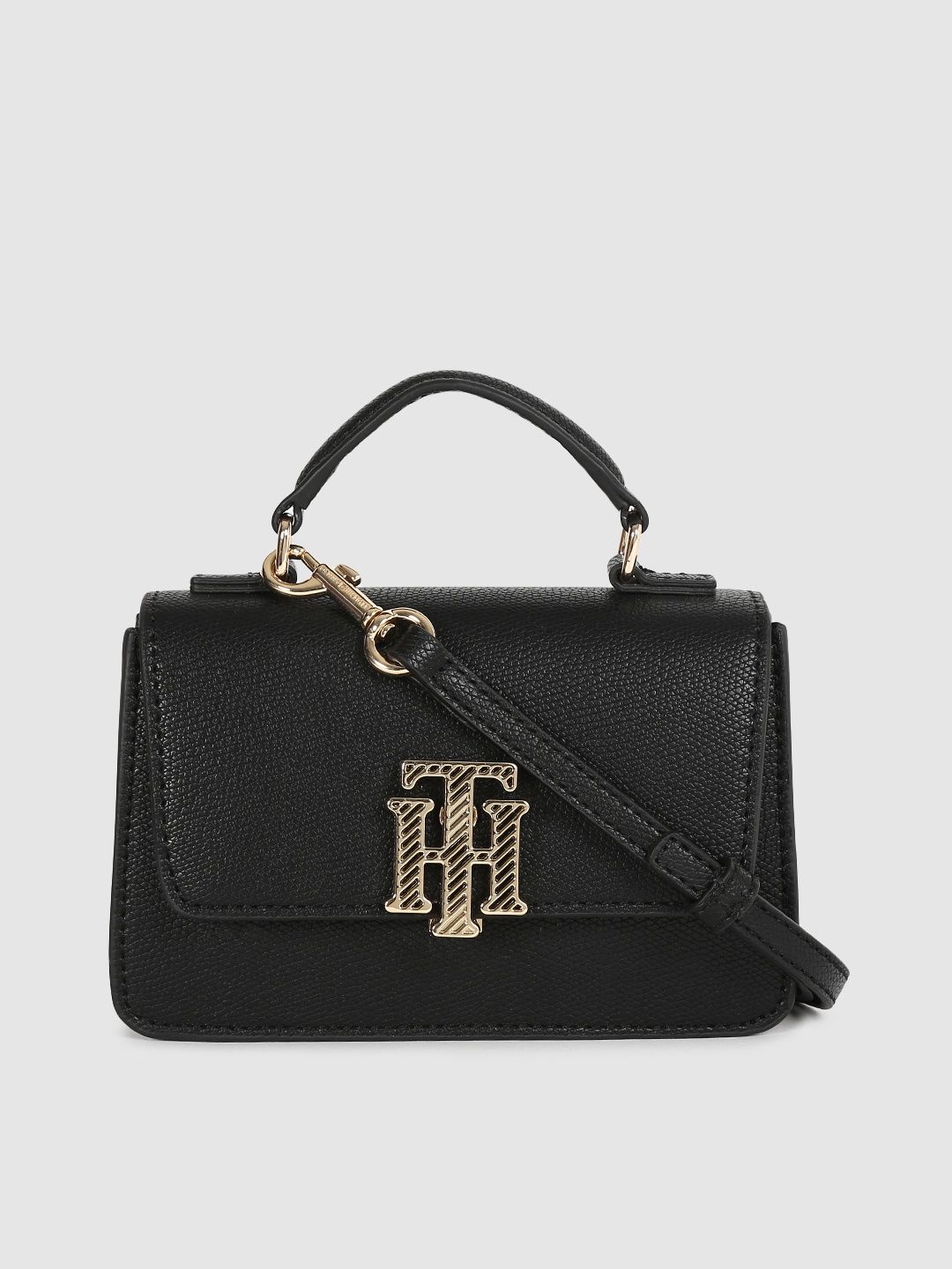 

Tommy Hilfiger Black Animal Textured PU Regular Structured Satchel