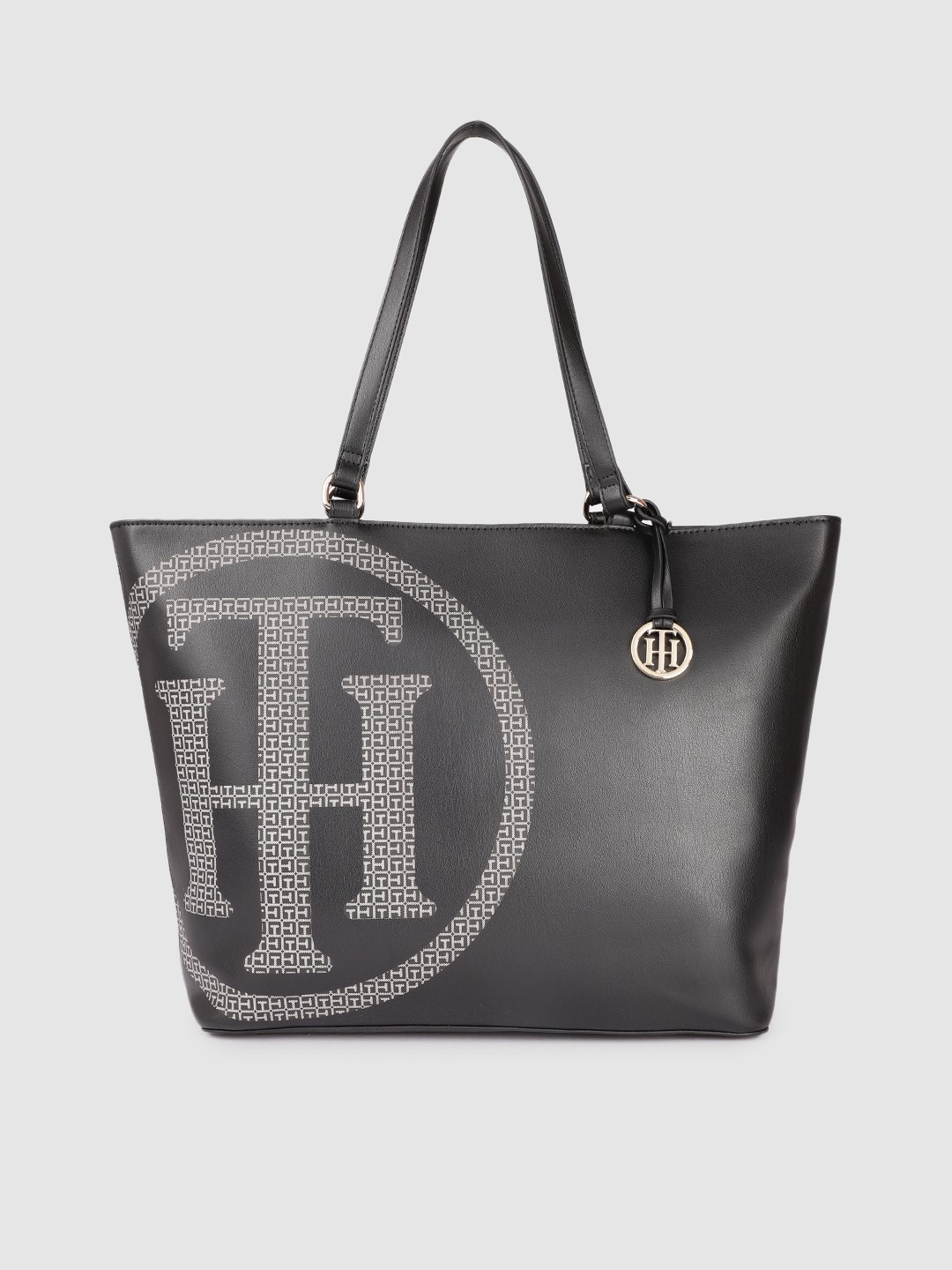 

Tommy Hilfiger Black Brand Logo Printed Oversized Structured Shoulder Bag