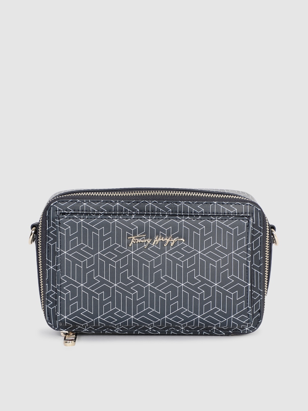 

Tommy Hilfiger Navy Blue Brand Logo Print PU Regular Structured Sling Bag
