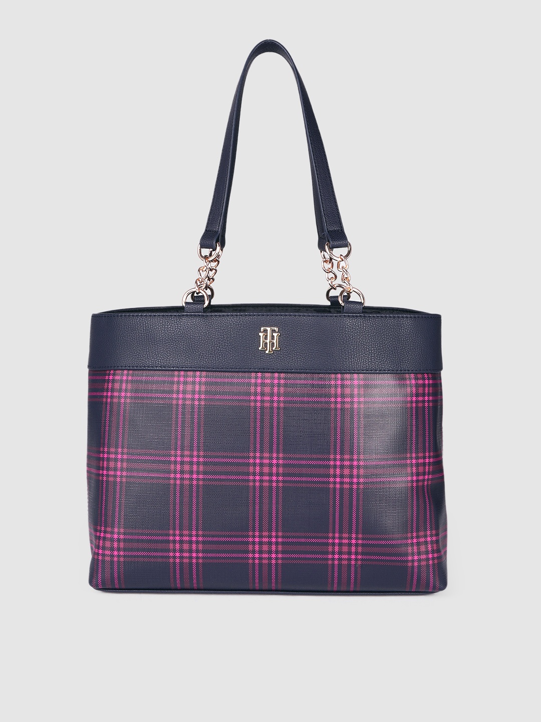 

Tommy Hilfiger Navy Blue & Pink Checked Shoulder Bag