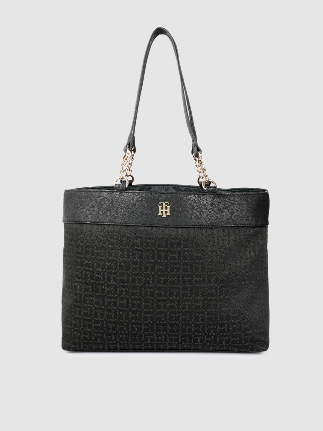 

Tommy Hilfiger Black Brand Logo Printed Structured Shoulder Bag