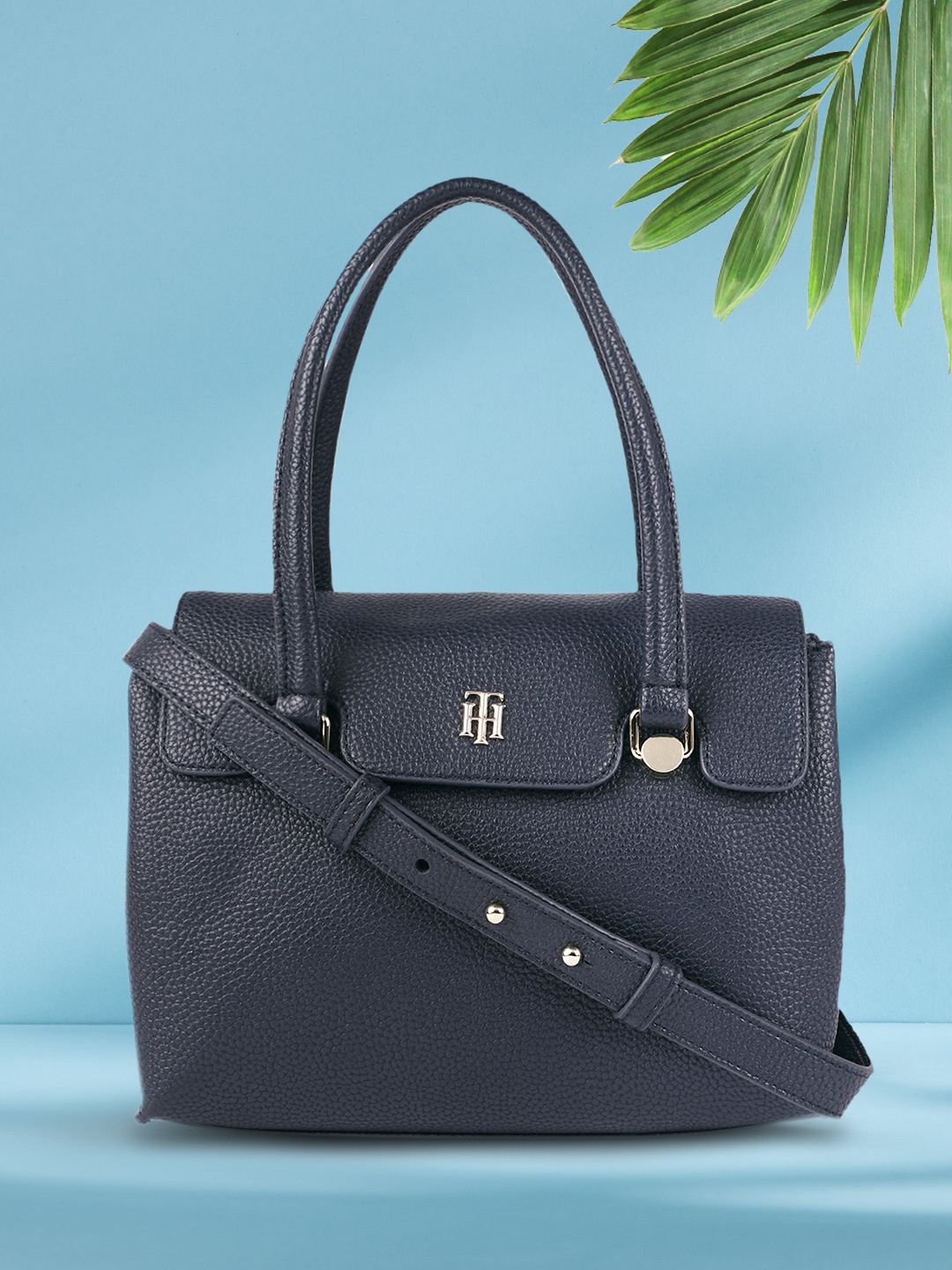 

Tommy Hilfiger Women Navy Blue Textured Structured Handheld Bag