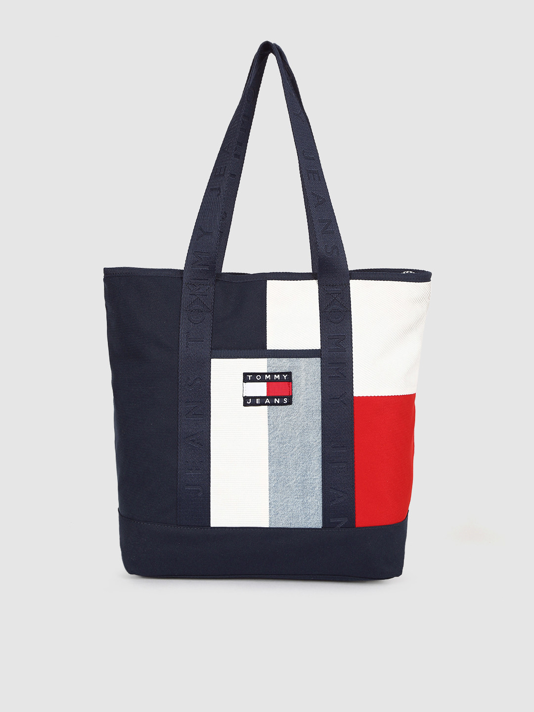 

Tommy Hilfiger Navy Blue & White Colourblocked Regular Structured Shoulder Bag