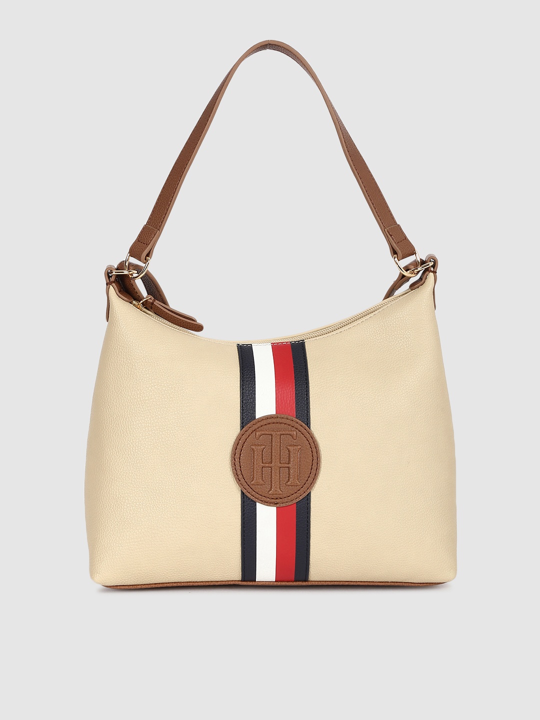 

Tommy Hilfiger Beige Solid Structured Baguette Bag