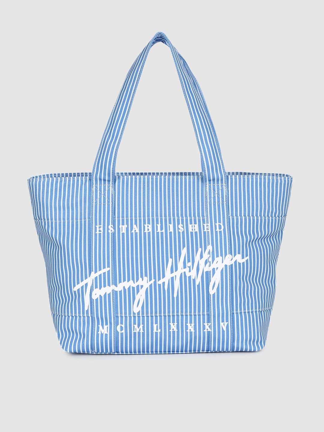 

Tommy Hilfiger Blue & White Striped Oversized Structured Shoulder Bag