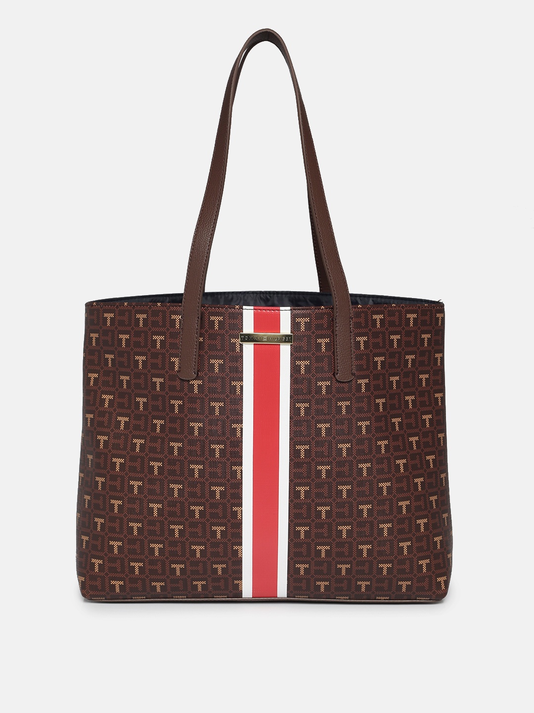 

Tommy Hilfiger Brown Brand Logo Self Design PU Structured Shoulder Bag