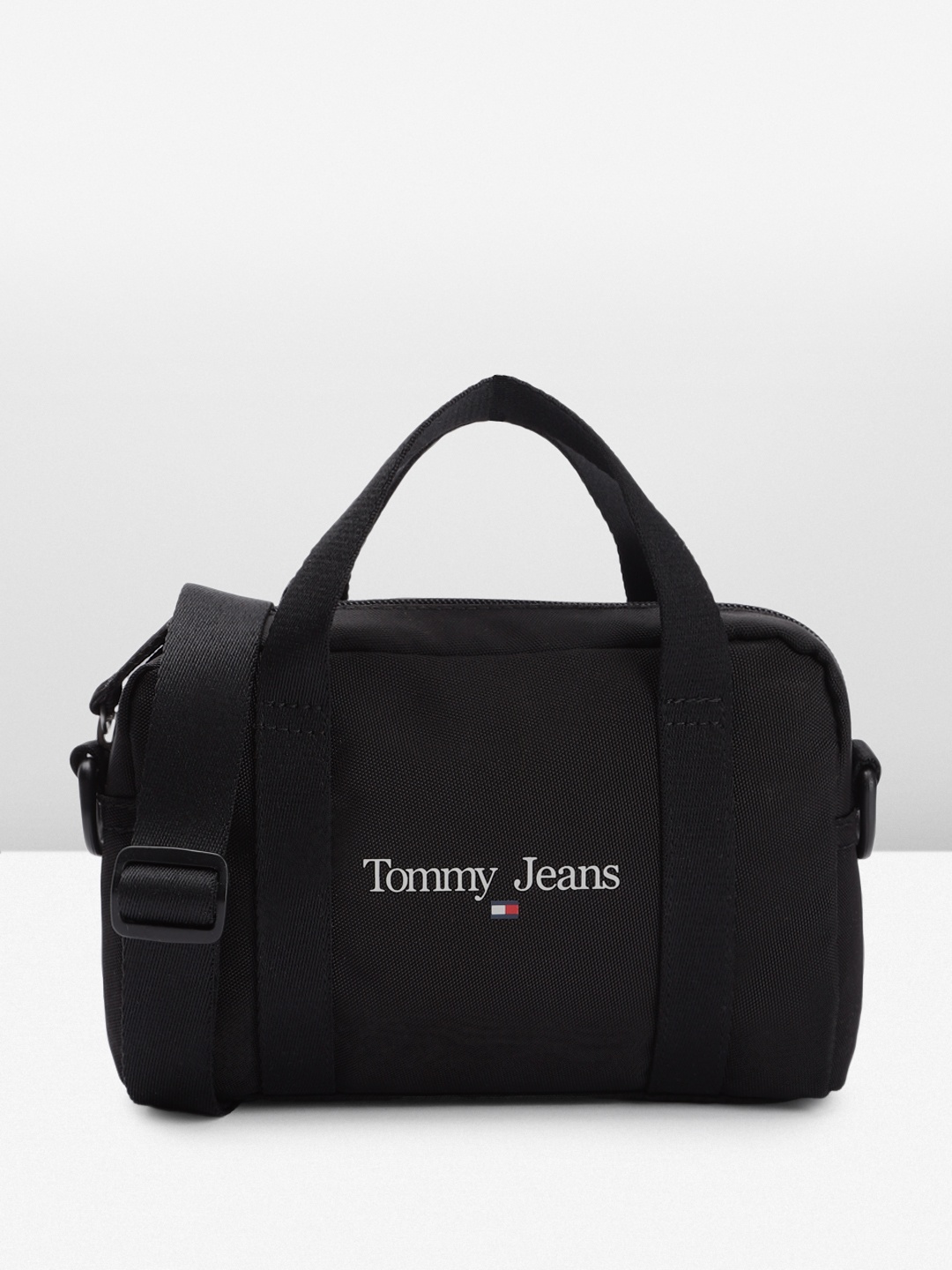 

Tommy Hilfiger Brand Logo Printed Small Structured Handheld Bag, Black