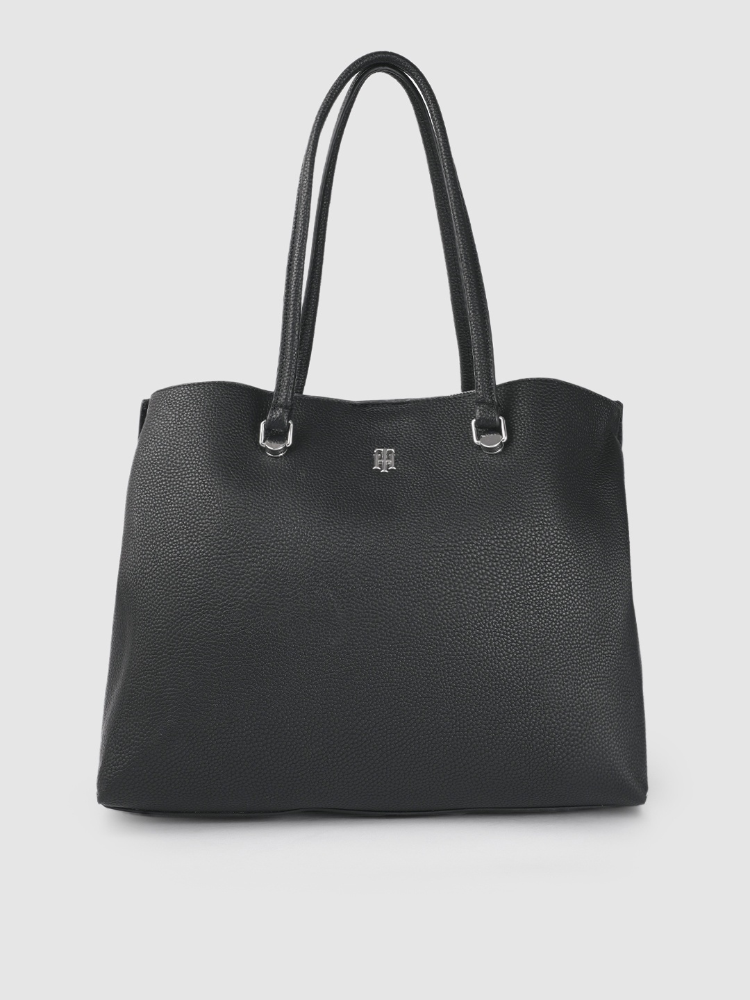 

Tommy Hilfiger Women Black Textured Structured Shoulder Bag