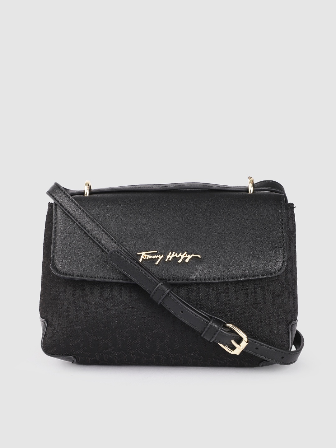 

Tommy Hilfiger Women Black Brand Logo Printed Structured Sling Bag