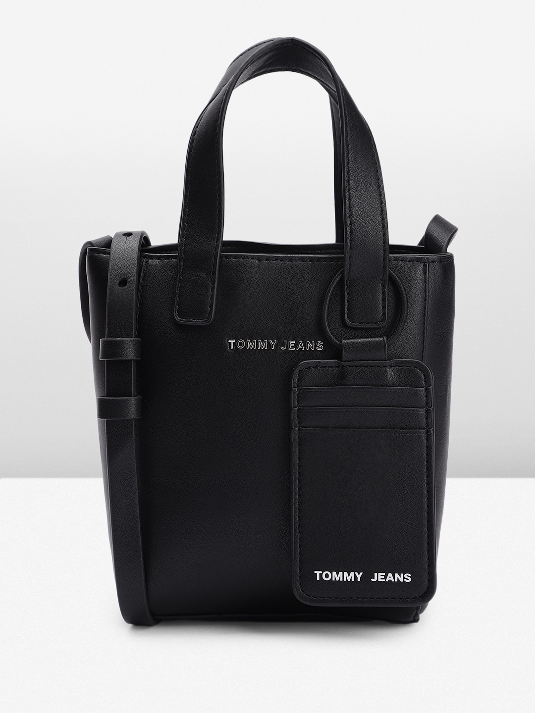 

Tommy Hilfiger Leather Solid Handheld Bag With Card Holder, Black