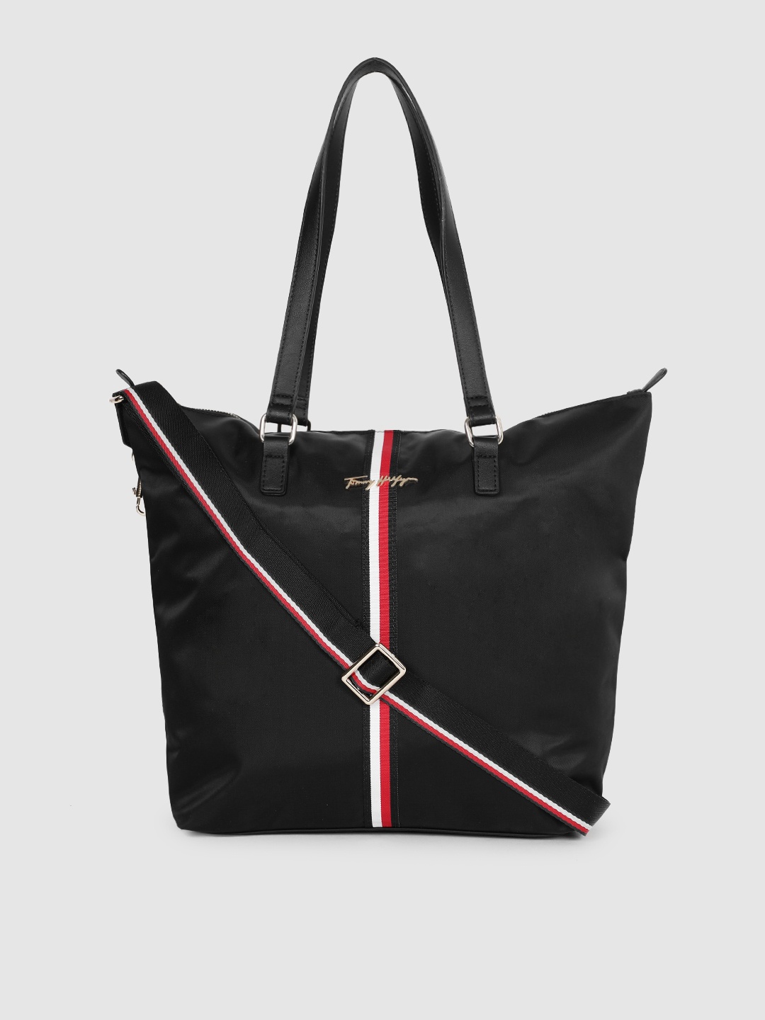 

Tommy Hilfiger Black Solid Regular Structured Shoulder Bag with Applique Detail