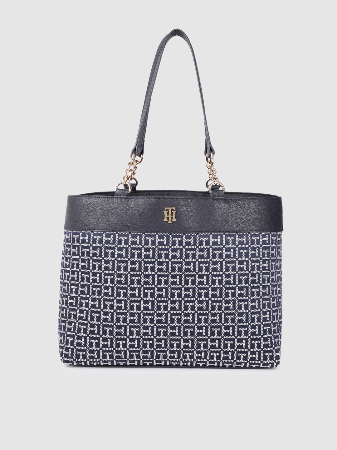 

Tommy Hilfiger Navy Blue Brand Logo Printed Structured Shoulder Bag