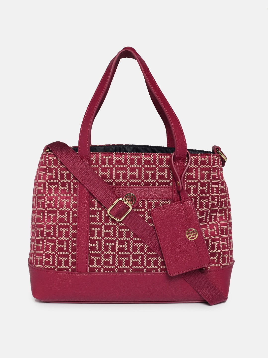 

Tommy Hilfiger Magenta Self Design Structured Handheld Bag